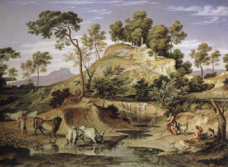 Joseph Anton Koch landscape with shepherds and cows